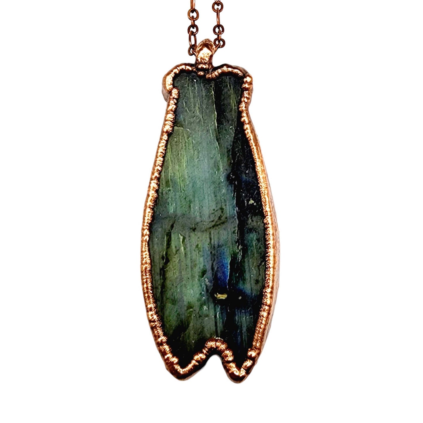 Carved Labradorite Dark Lyric Cicada Pendant