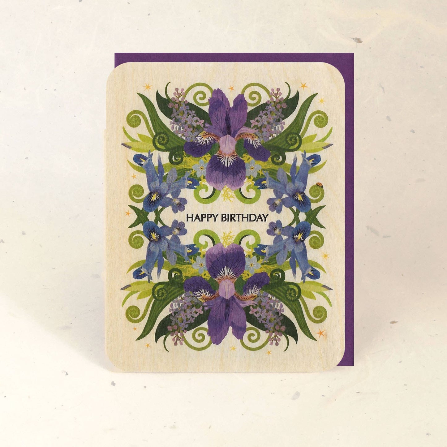 Birthday Iris Wood Greeting Card