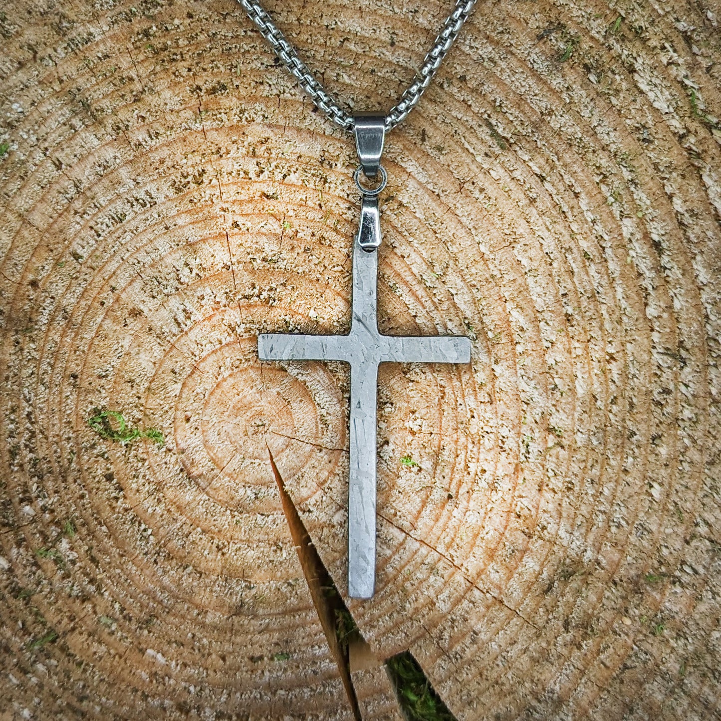 Natural Muonionalusta Cross Pendant