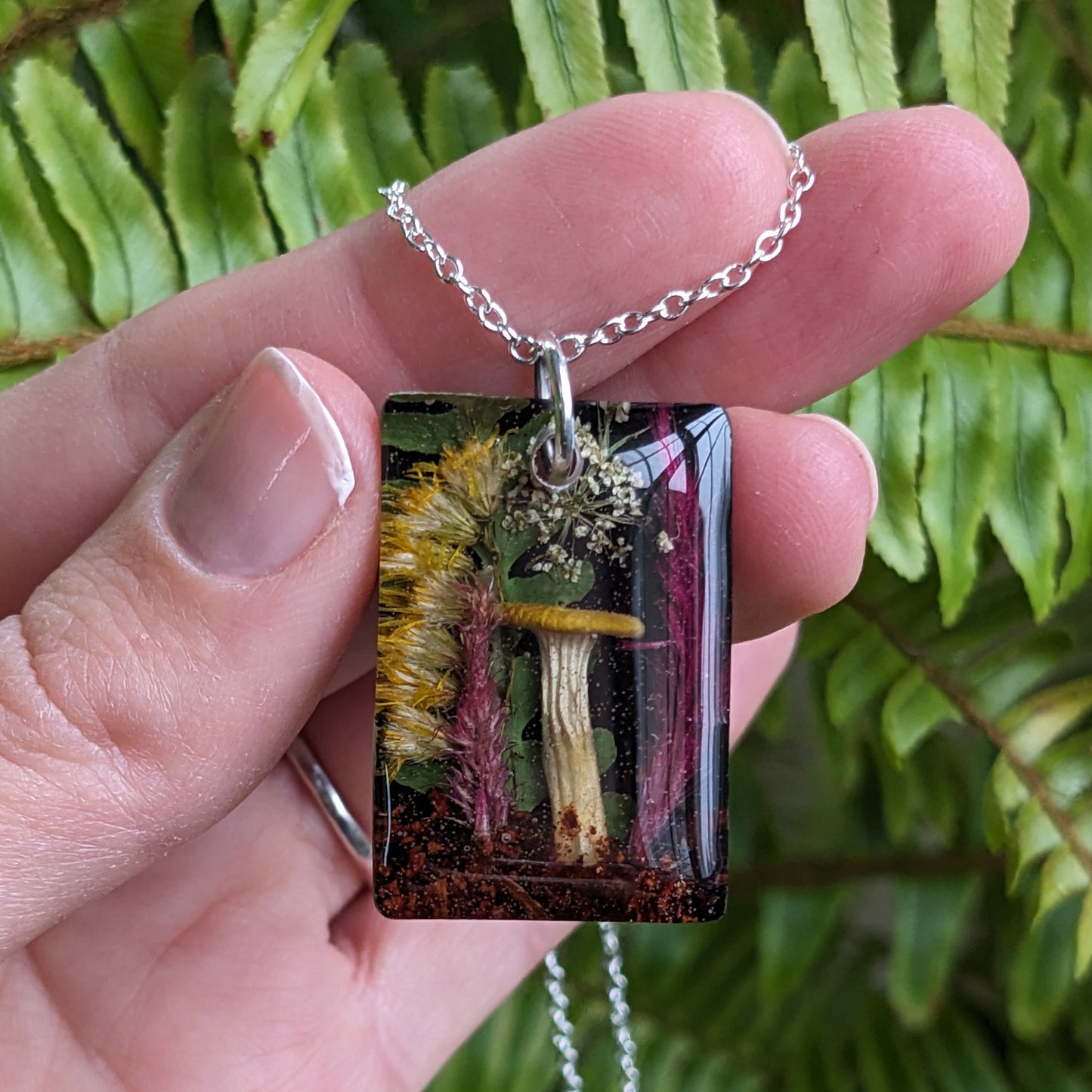 Real Mushroom Pendant, 1.2" rectangle