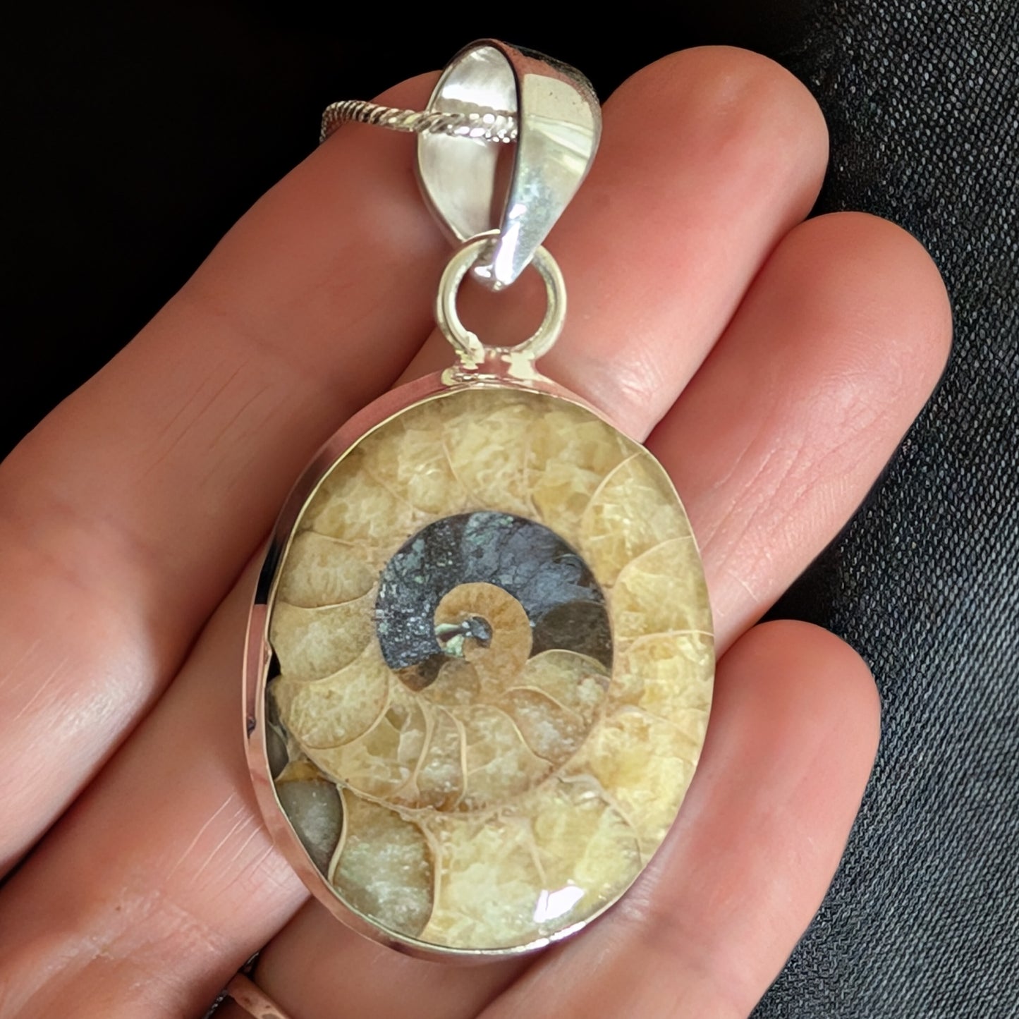 Ammonite Oval Sterling Silver Pendant