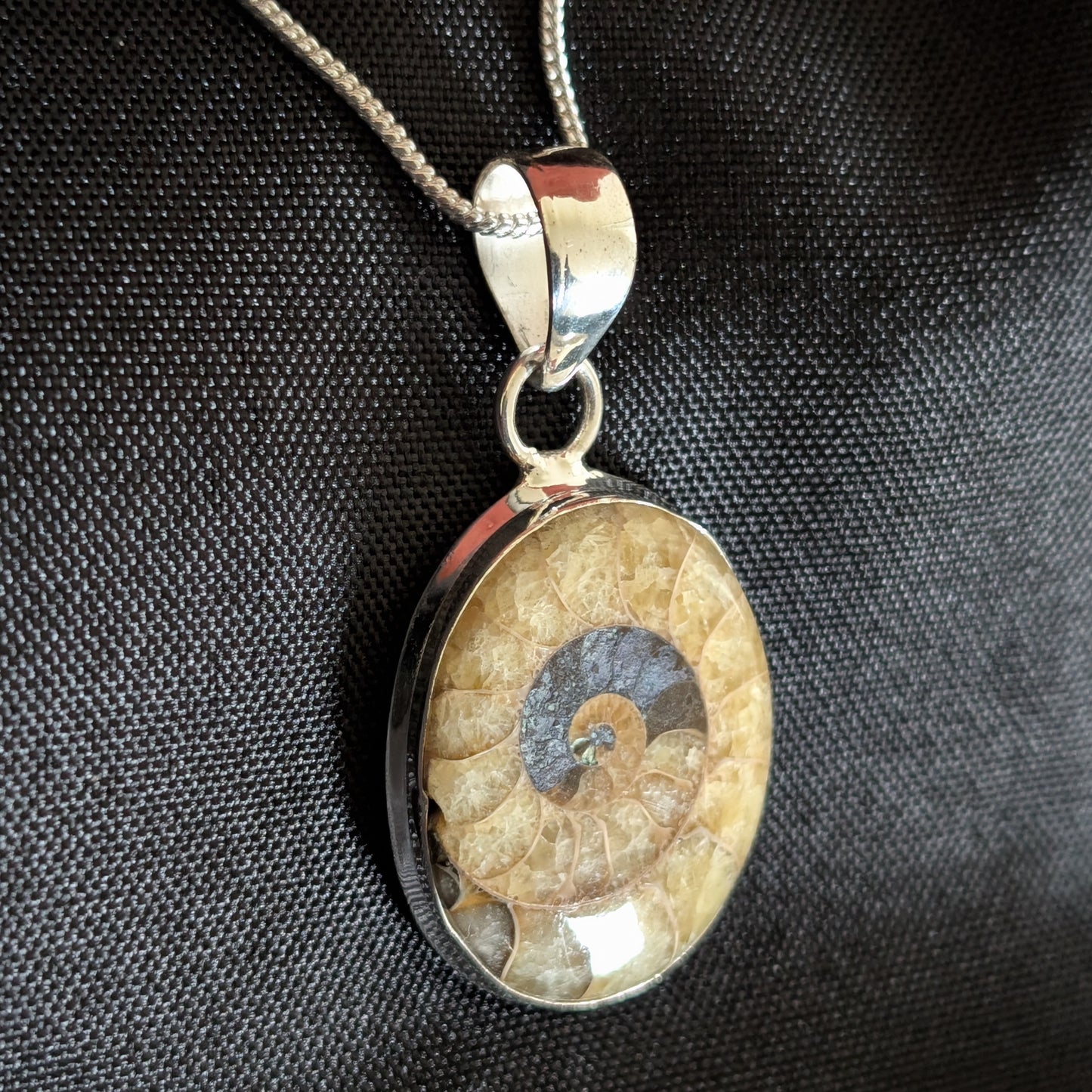 Ammonite Oval Sterling Silver Pendant
