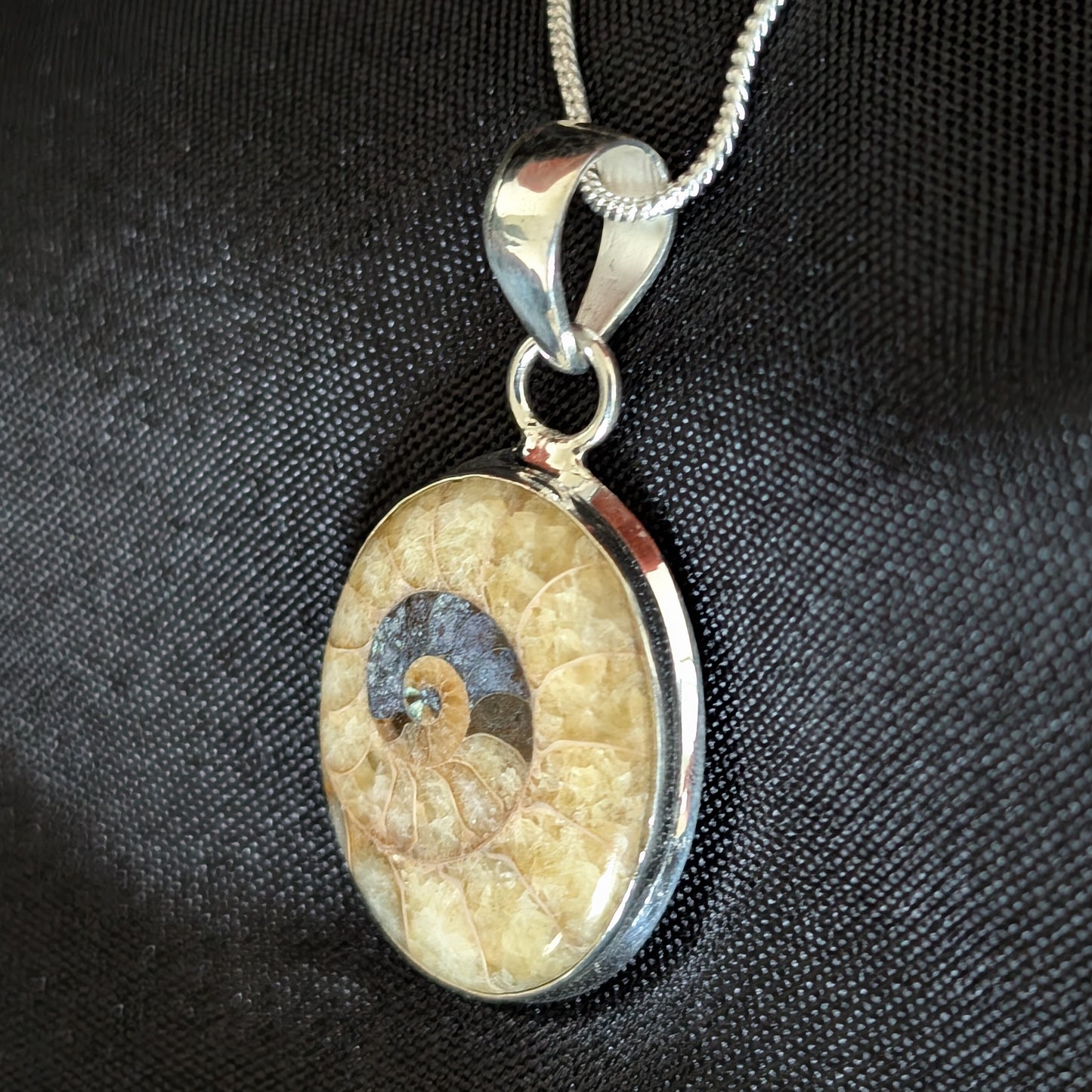 Ammonite Oval Sterling Silver Pendant