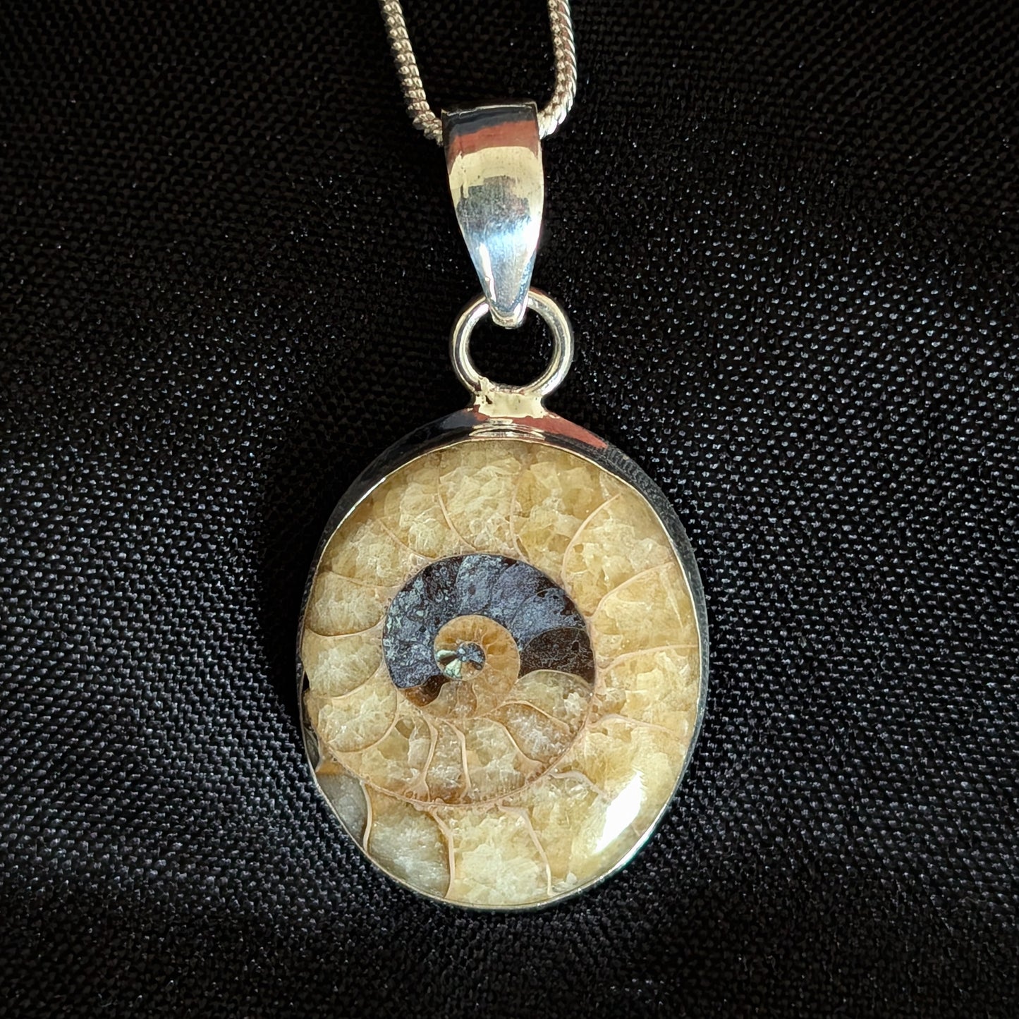 Ammonite Oval Sterling Silver Pendant