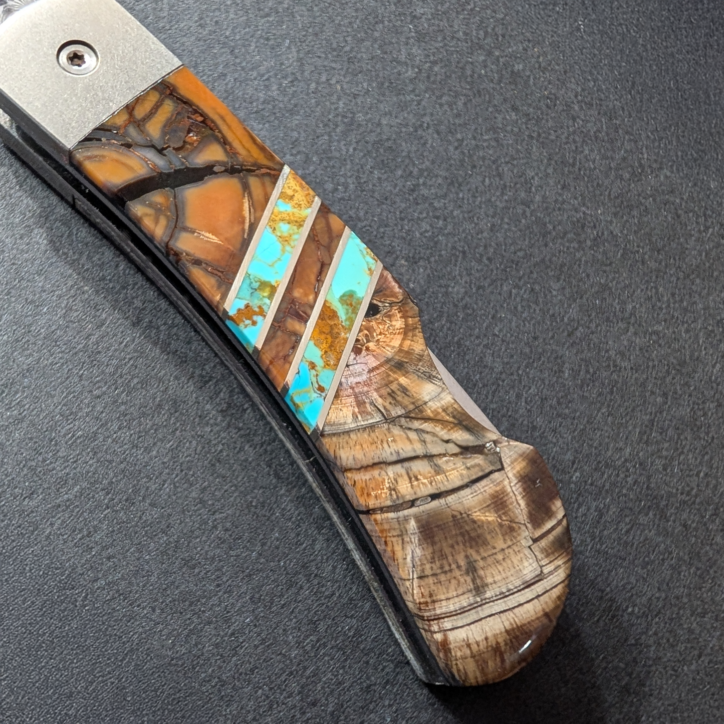 Pocket Knife, Mammoth Tusk, Turquoise Inlay & Damascus Steel, 3"
