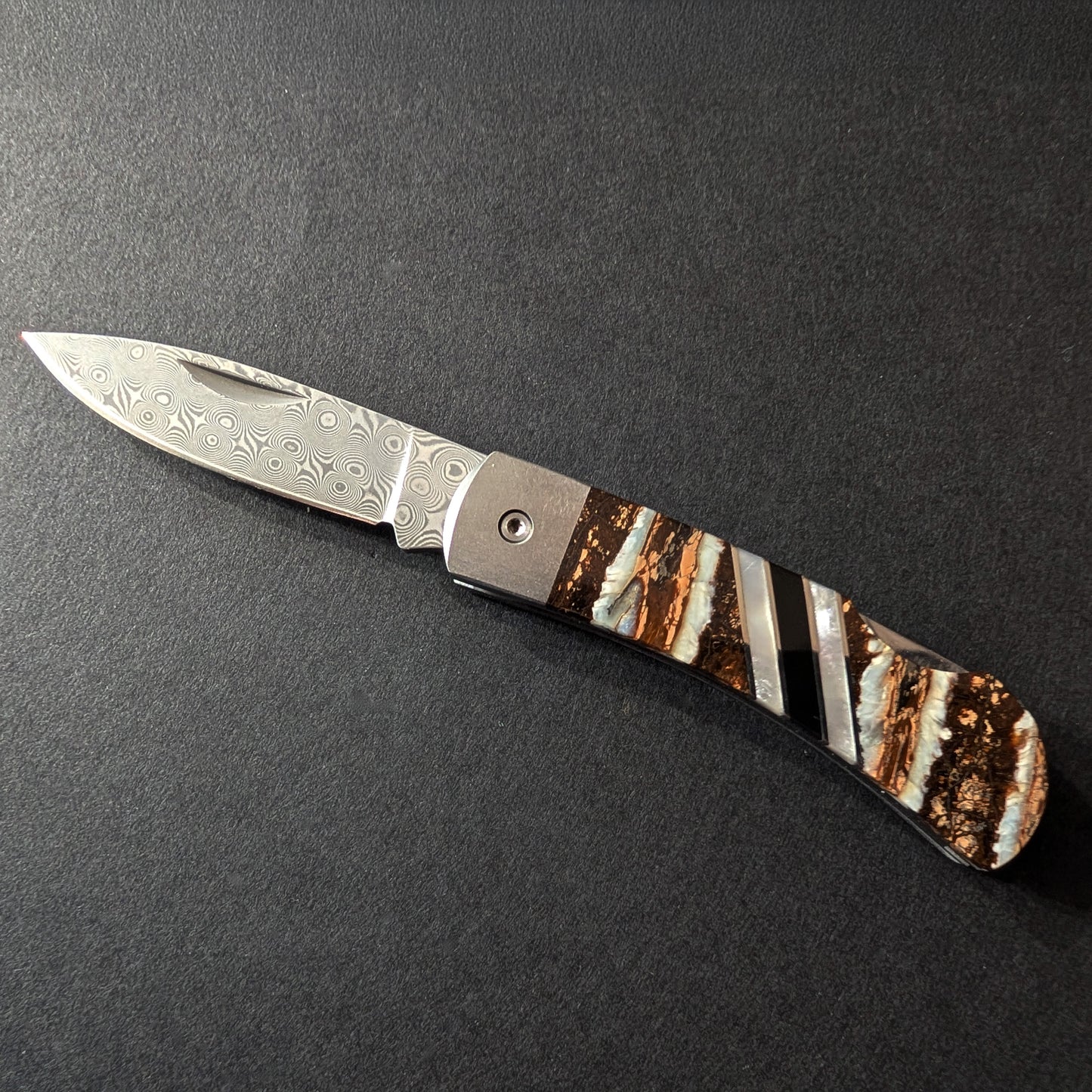 Pocket Knife, Mammoth Tusk & Damascus Steel, 3"