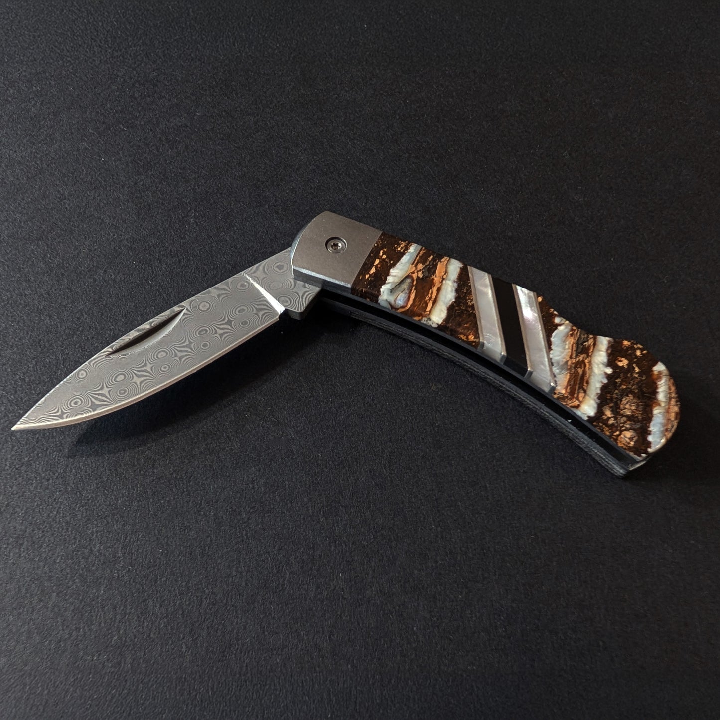Pocket Knife, Mammoth Tusk & Damascus Steel, 3"