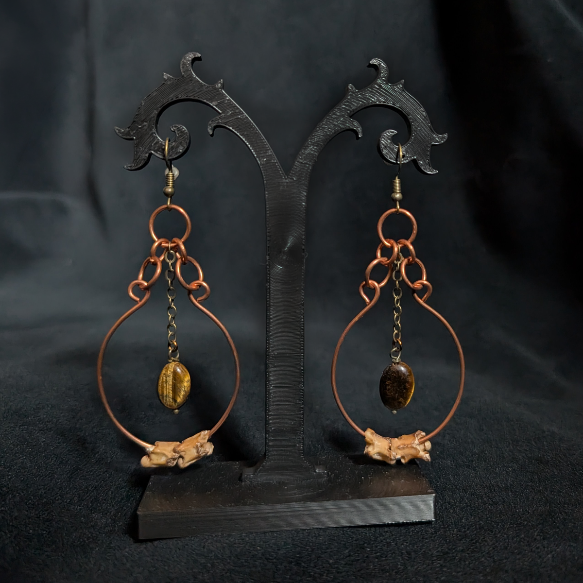 Snake Vertebra & Tiger Eye Earrings