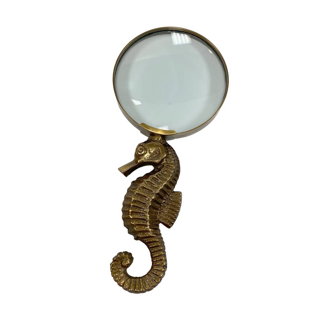 7" Antiqued Brass Seahorse Magnifying Glass
