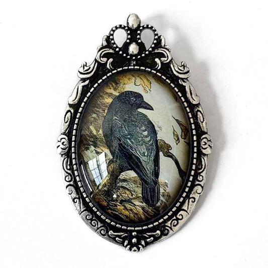 Antique Crow Cameo Art Brooch