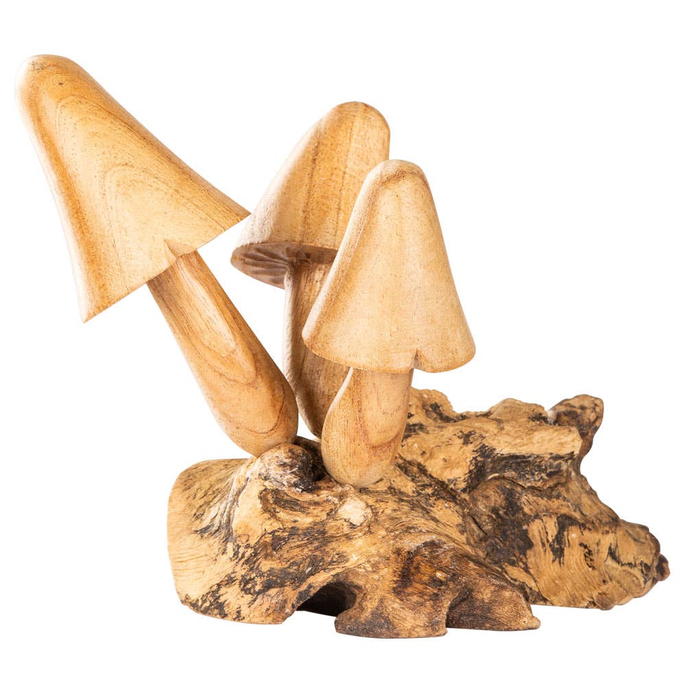 Wooden Mushrooms: three-mushie statue