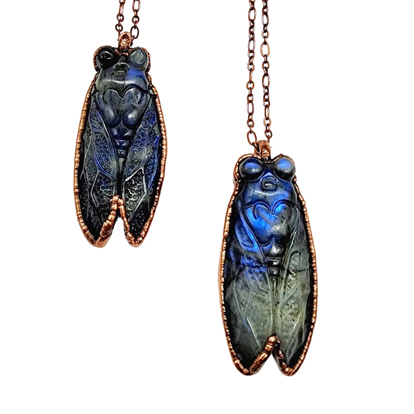 Carved Labradorite Dark Lyric Cicada Pendant