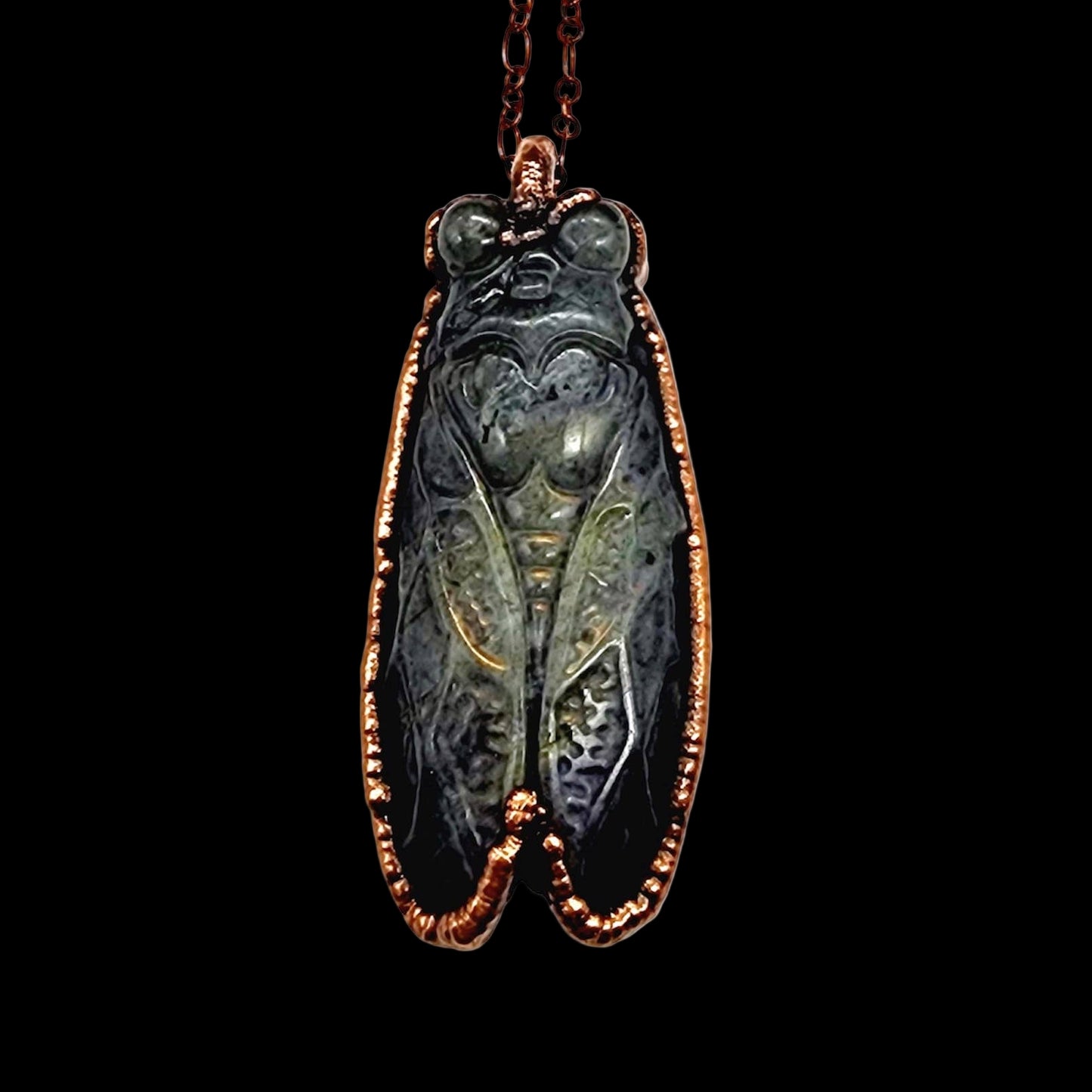 Carved Labradorite Dark Lyric Cicada Pendant