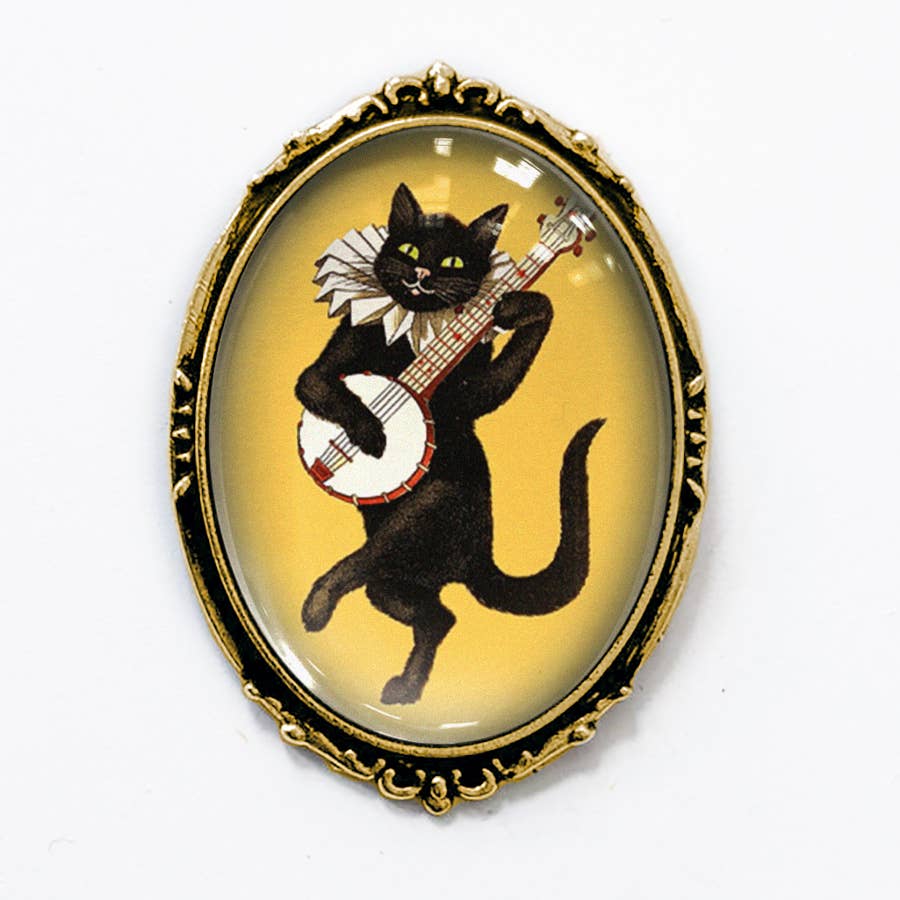 Victorian Cat Banjo Brooch