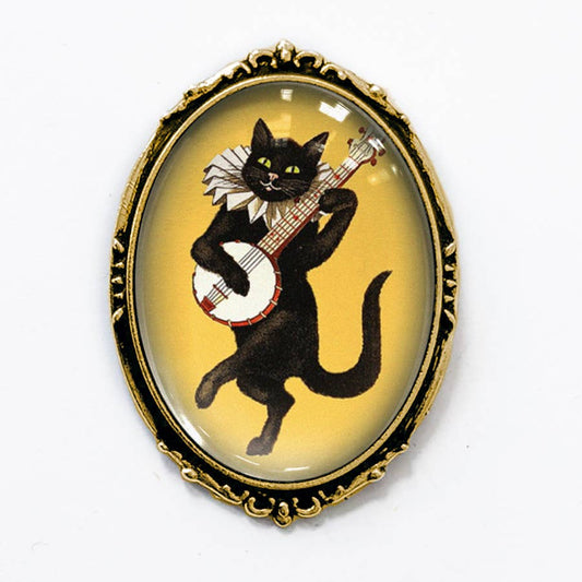 Victorian Cat Banjo Brooch
