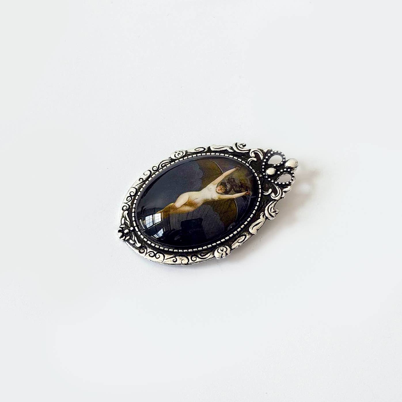 Victorian Bat Woman Painting Brooch