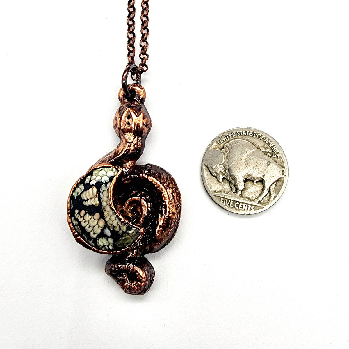 Snakeskin Agate Crescent Moon Serpent Necklace