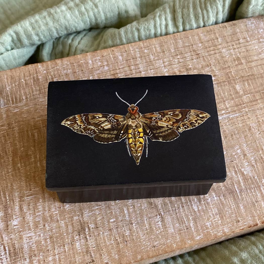 3" Hawkmoth Black Soap Stone Trinket-Jewelry Box