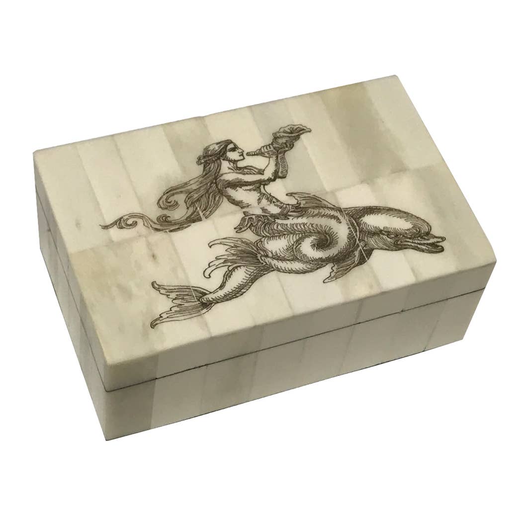 Mermaid on Dolphin Scrimshaw Bone Box
