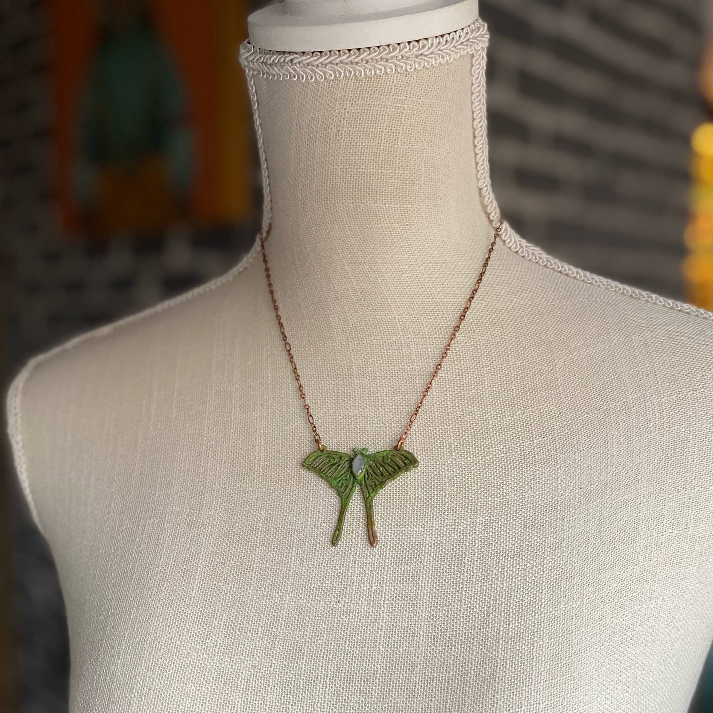 Rainbow Moonstone Luna Moth Necklace
