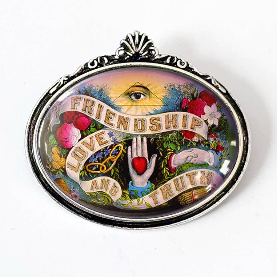 Friendship, Love, Truth - Masonic Art Illustration Brooch