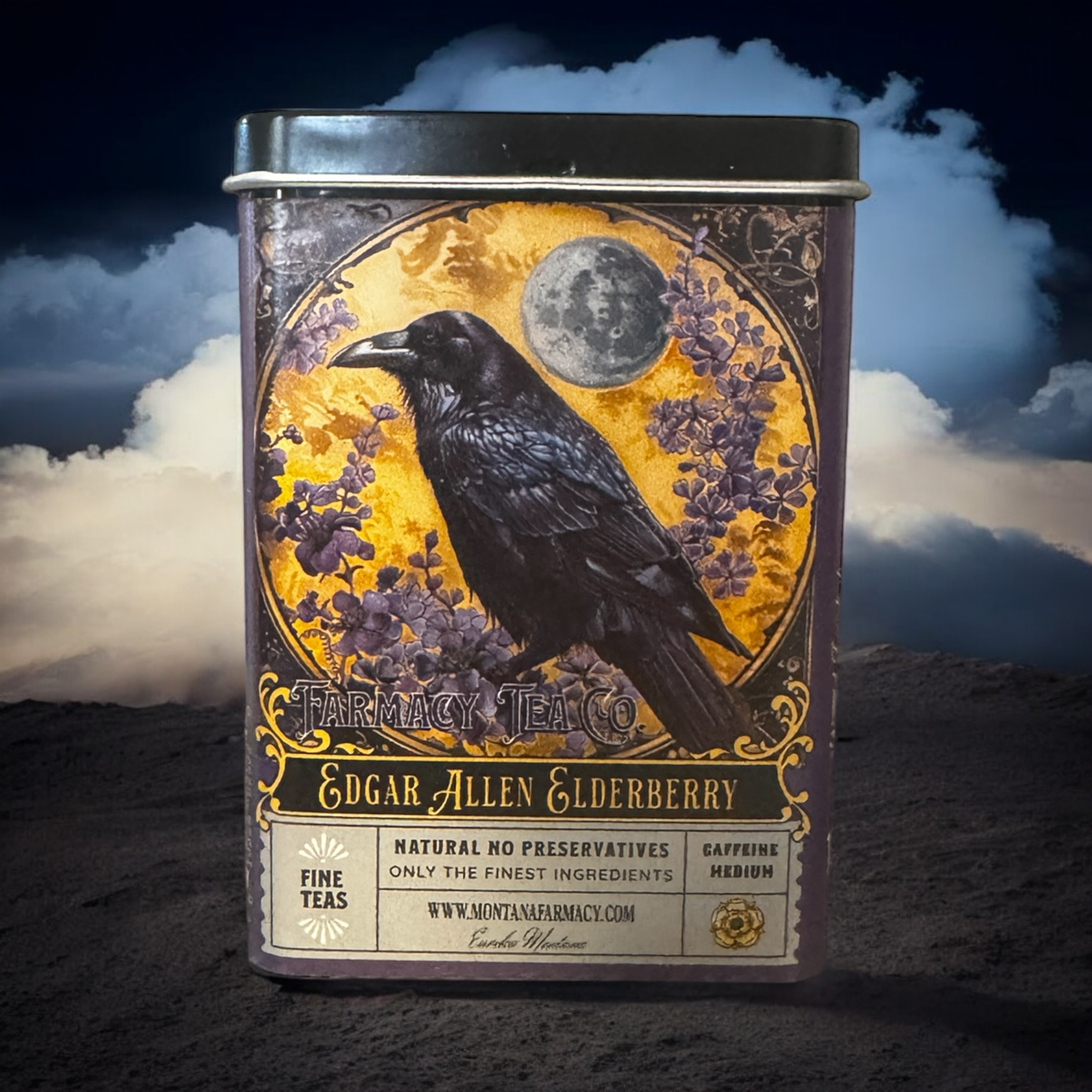 Travel Tea TIN Edgar Allen Crow Poe Elderberry Excellent T