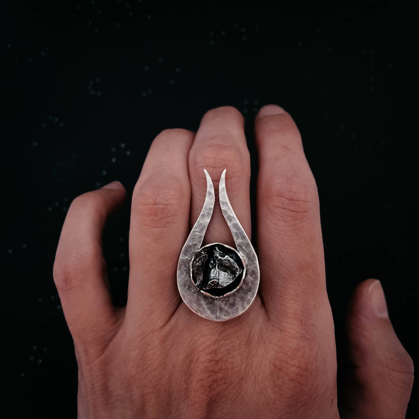 Comet Ring with Raw Authentic Meteorite