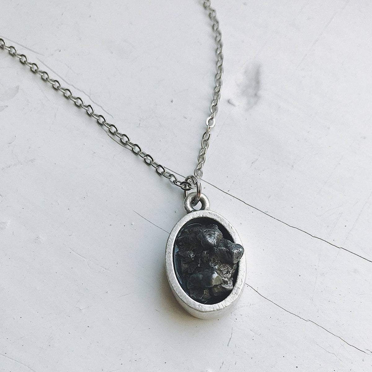 Oval Pendant Necklace with Authentic Meteorite