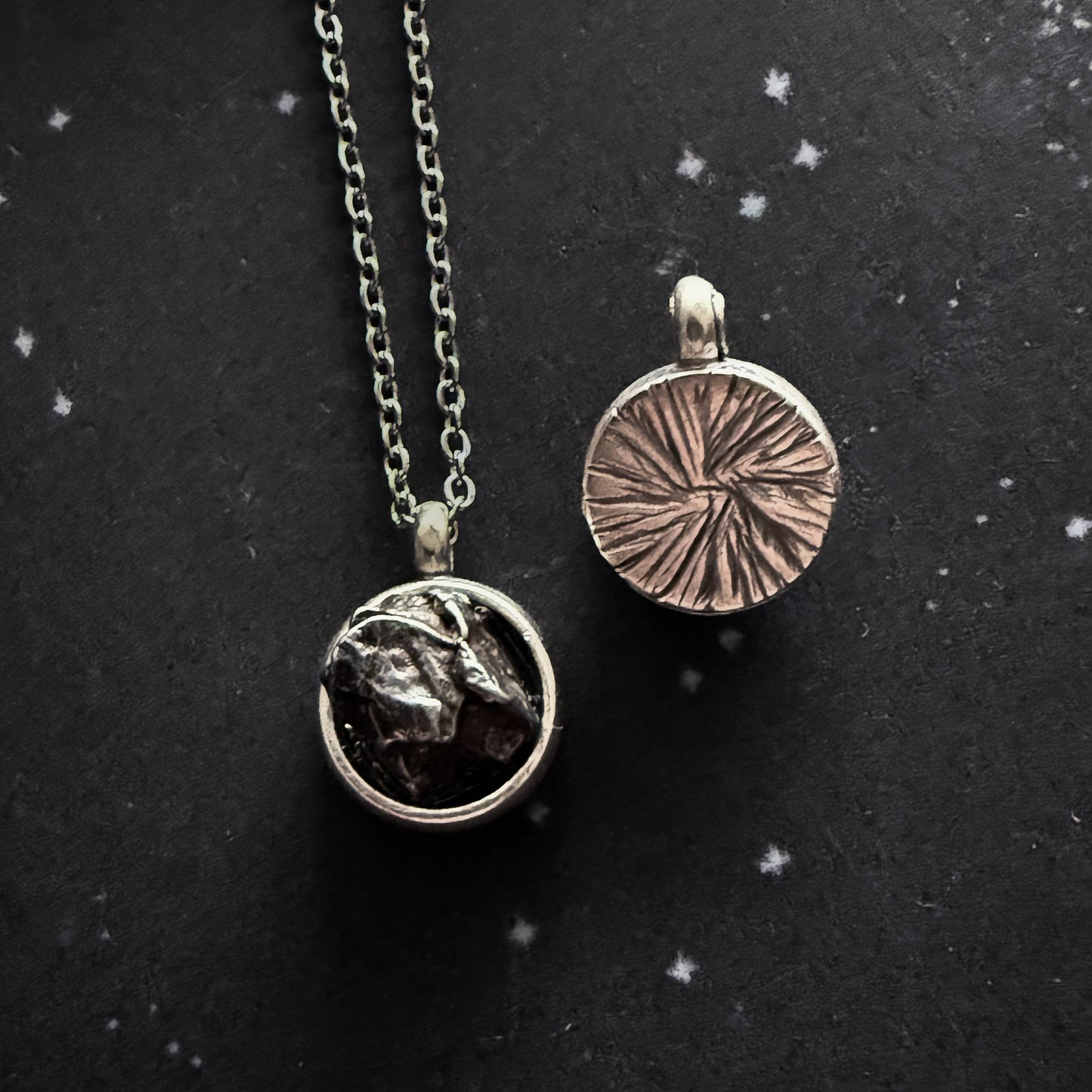 Small Round Authentic Meteorite Pendant Necklace