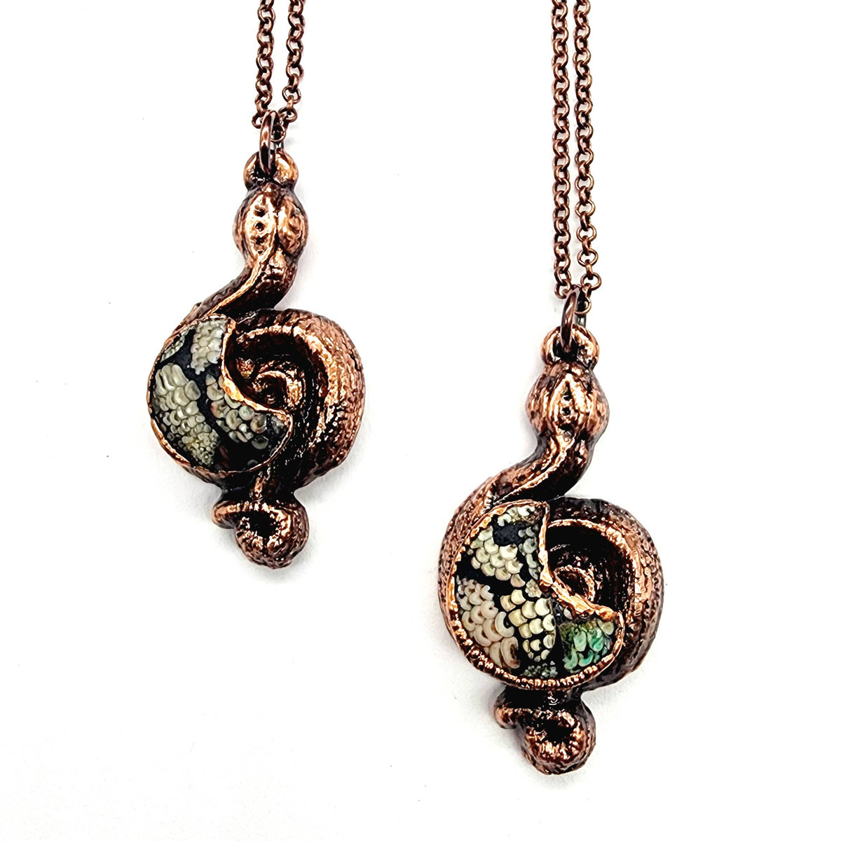 Snakeskin Agate Crescent Moon Serpent Necklace