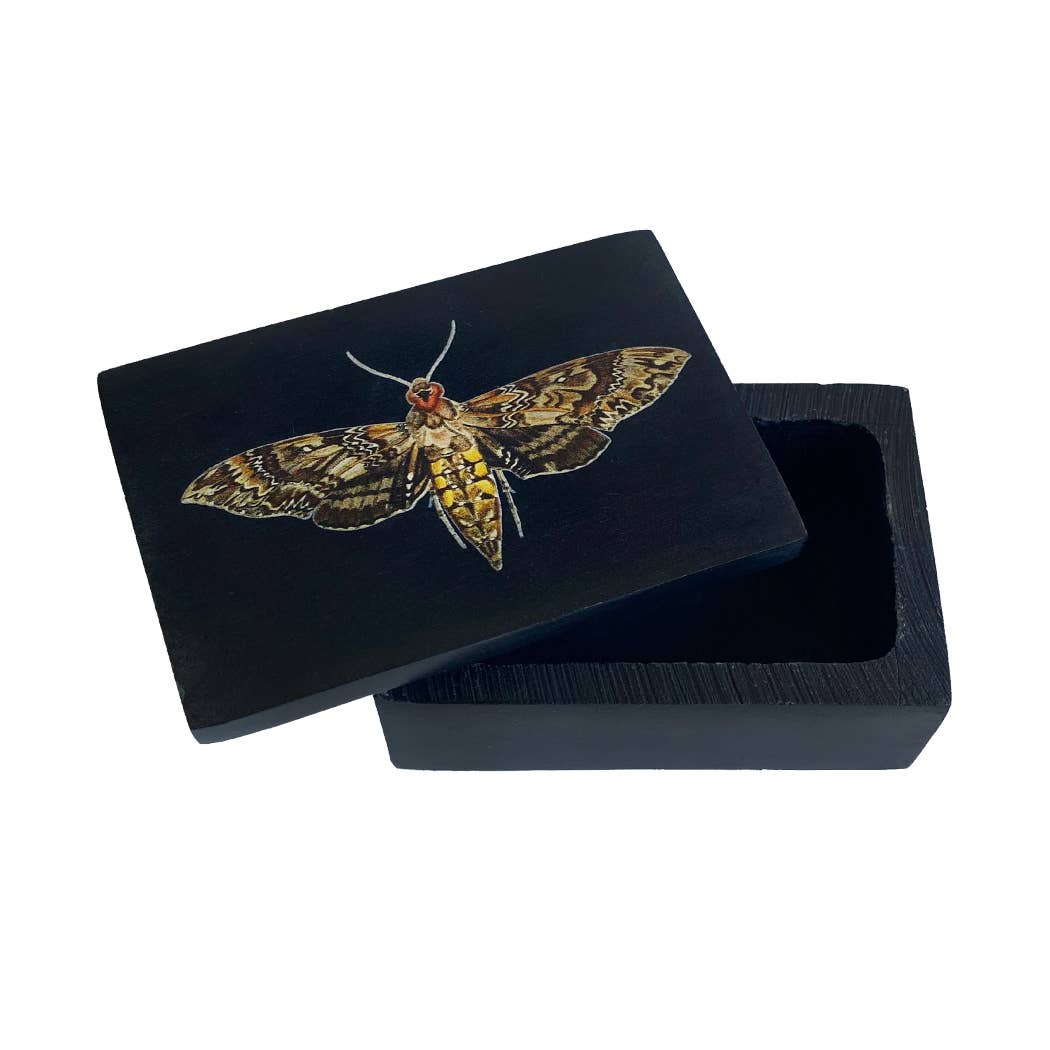 3" Hawkmoth Black Soap Stone Trinket-Jewelry Box