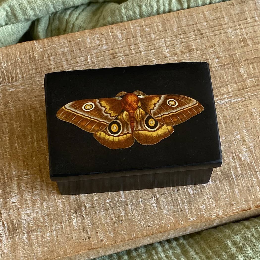 3" Emperor Moth Black Soapstone Trinket Box