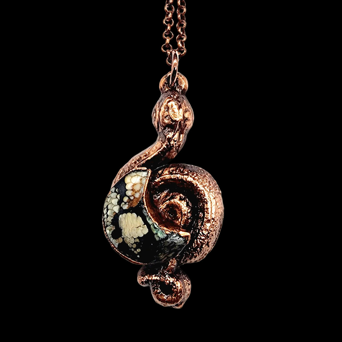Snakeskin Agate Crescent Moon Serpent Necklace