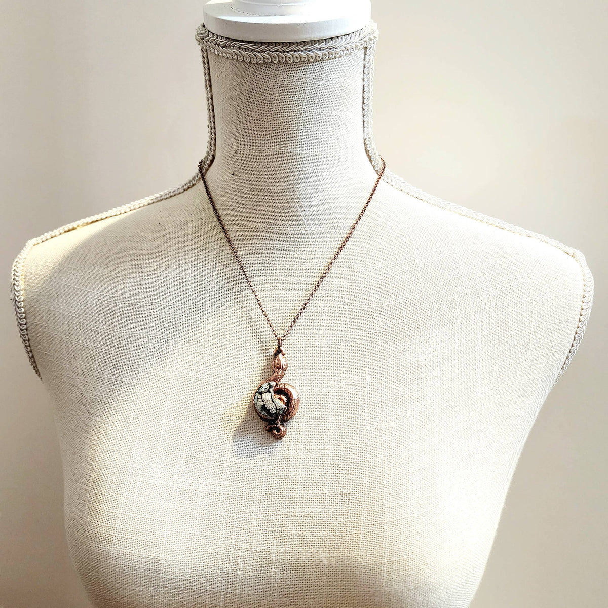 Snakeskin Agate Crescent Moon Serpent Necklace