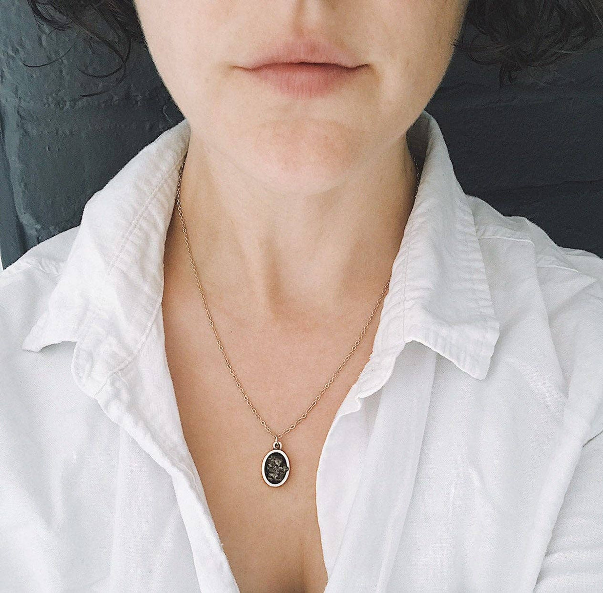 Oval Pendant Necklace with Authentic Meteorite