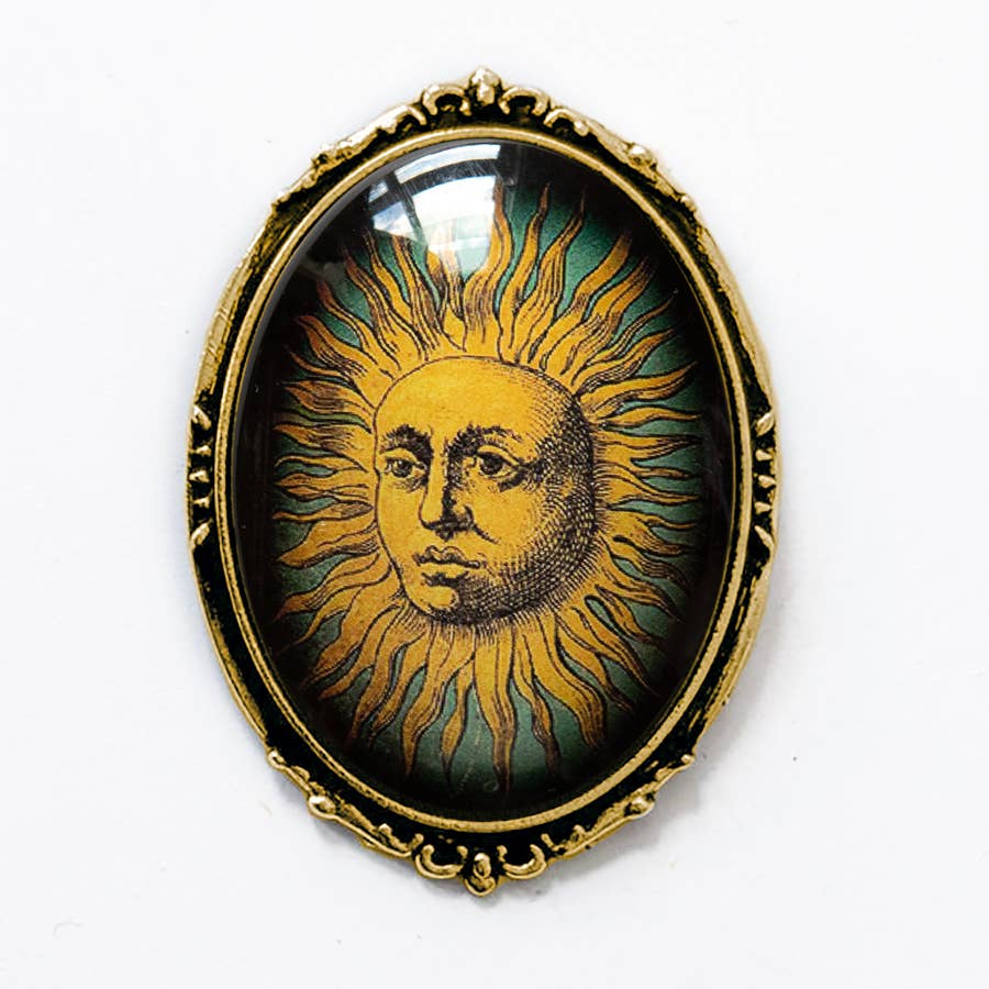 Vintage Sun Brooch Victorian Celestial Tarot Art