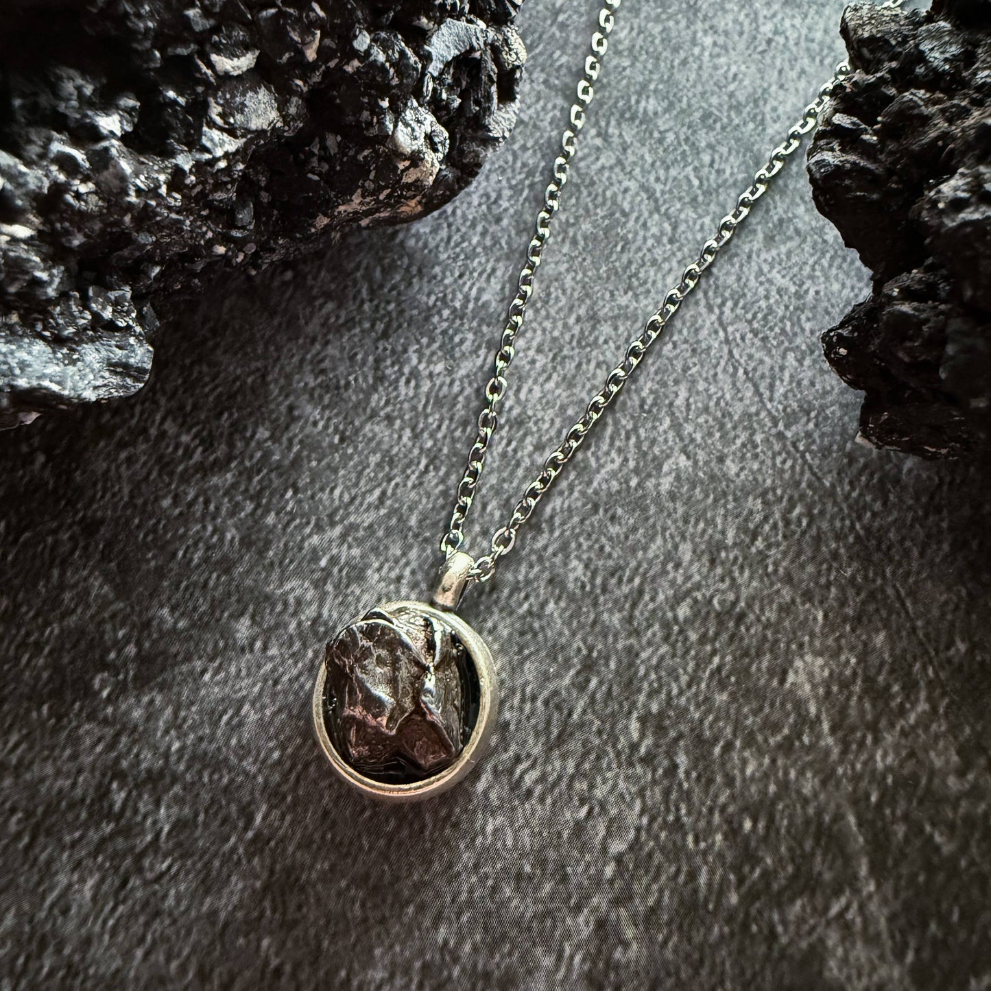 Small Round Authentic Meteorite Pendant Necklace