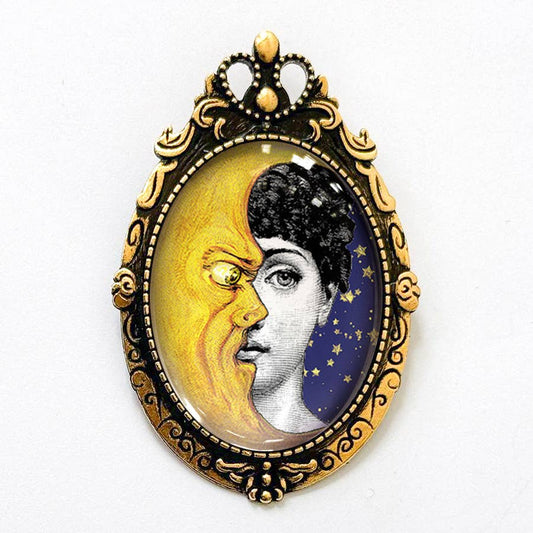 Lady Moon Collage Brooch