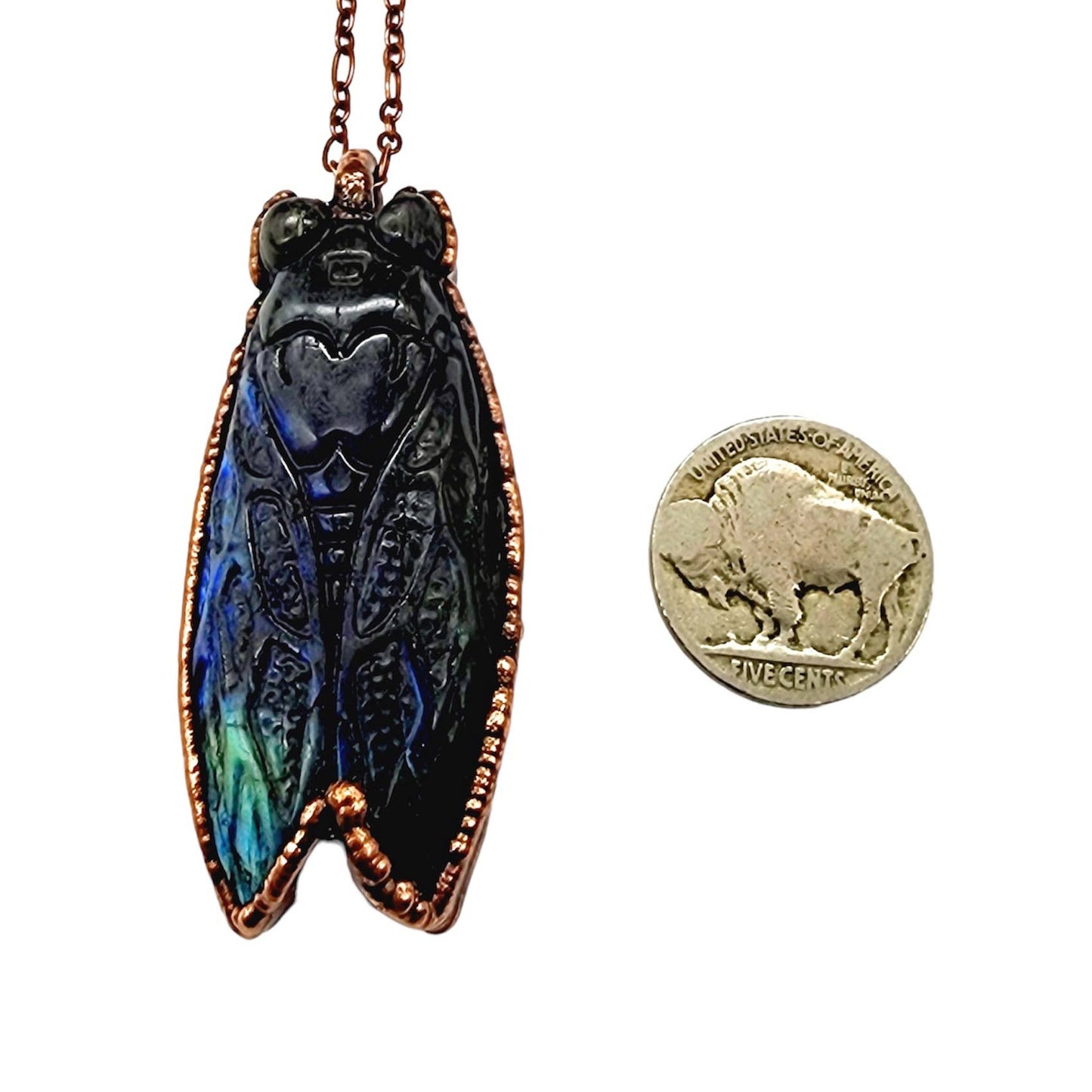 Carved Labradorite Dark Lyric Cicada Pendant