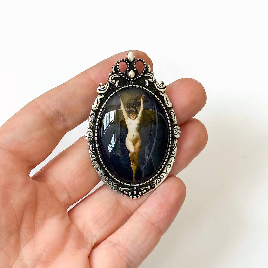 Victorian Bat Woman Painting Brooch