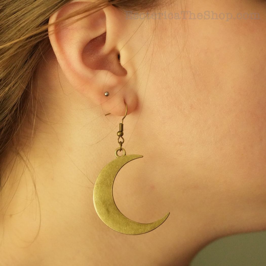 Crescent moon brass earrings