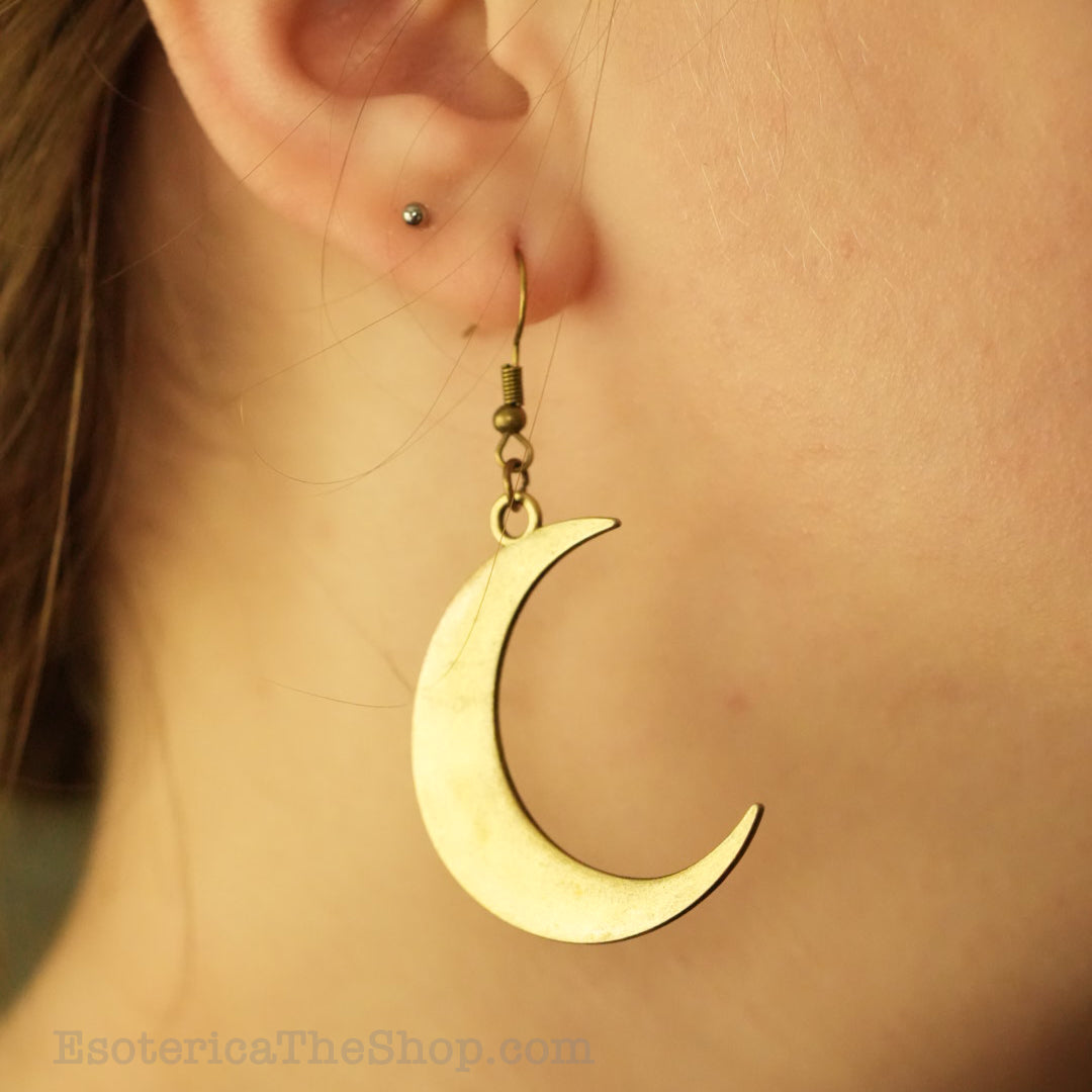 Crescent moon brass earrings