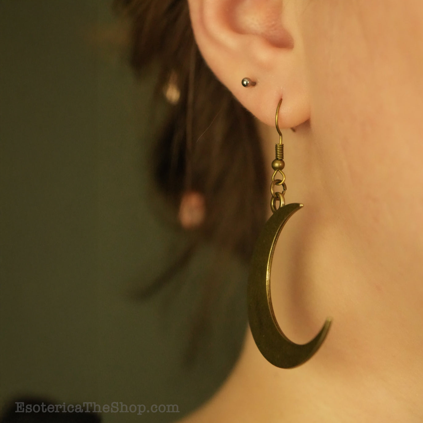 Crescent moon brass earrings