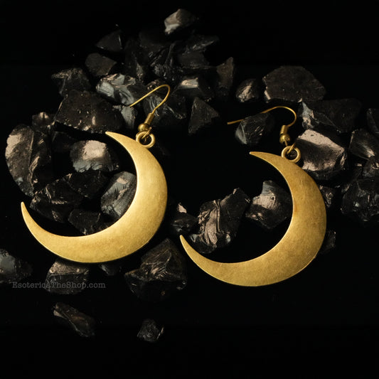 Crescent moon brass earrings