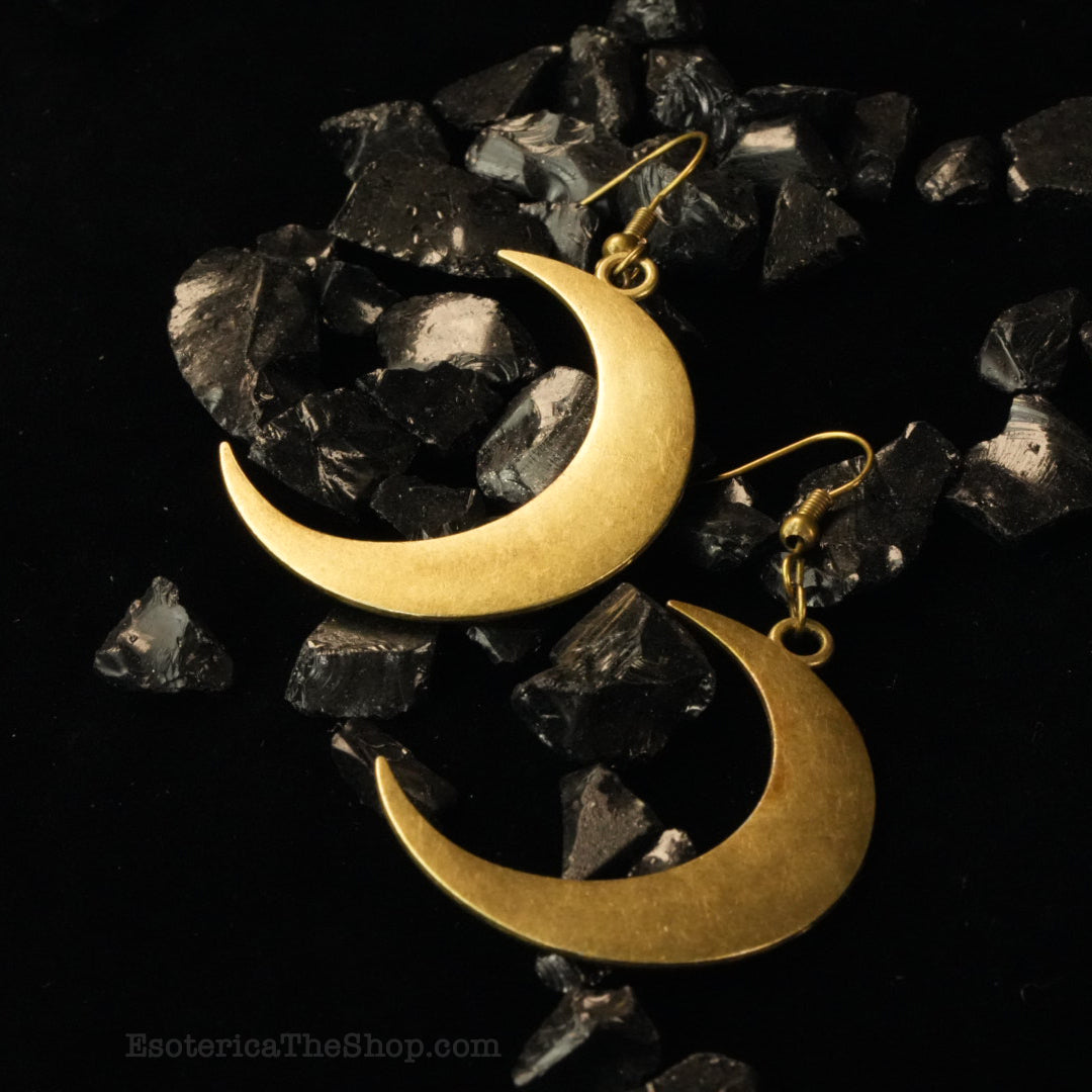 Crescent moon brass earrings