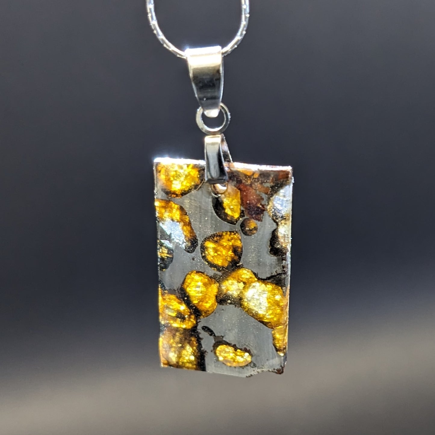 Olive meteorite pendant, Sericho Pallasite Meteorite Slice