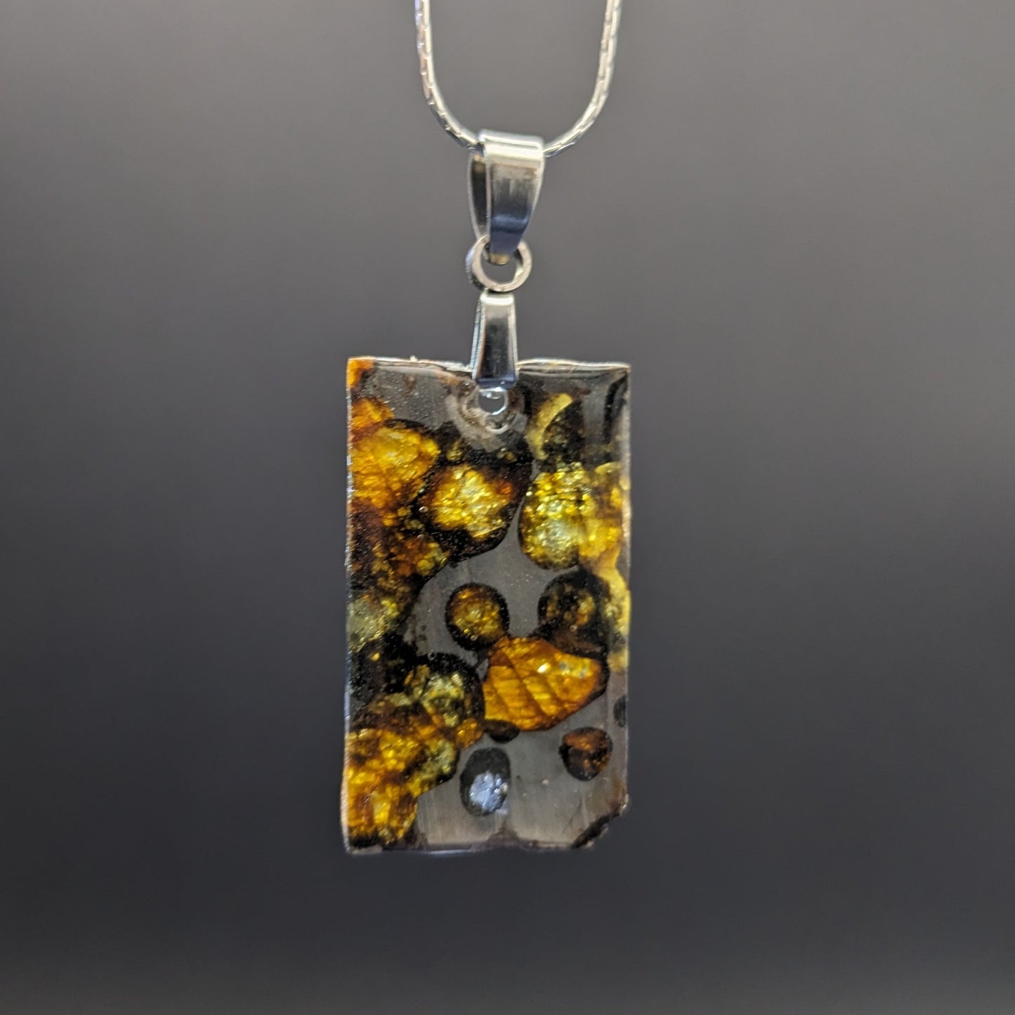 Olive meteorite pendant, Sericho Pallasite Meteorite Slice