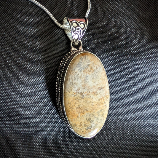 Fossilized Coral Sterling Silver Pendant