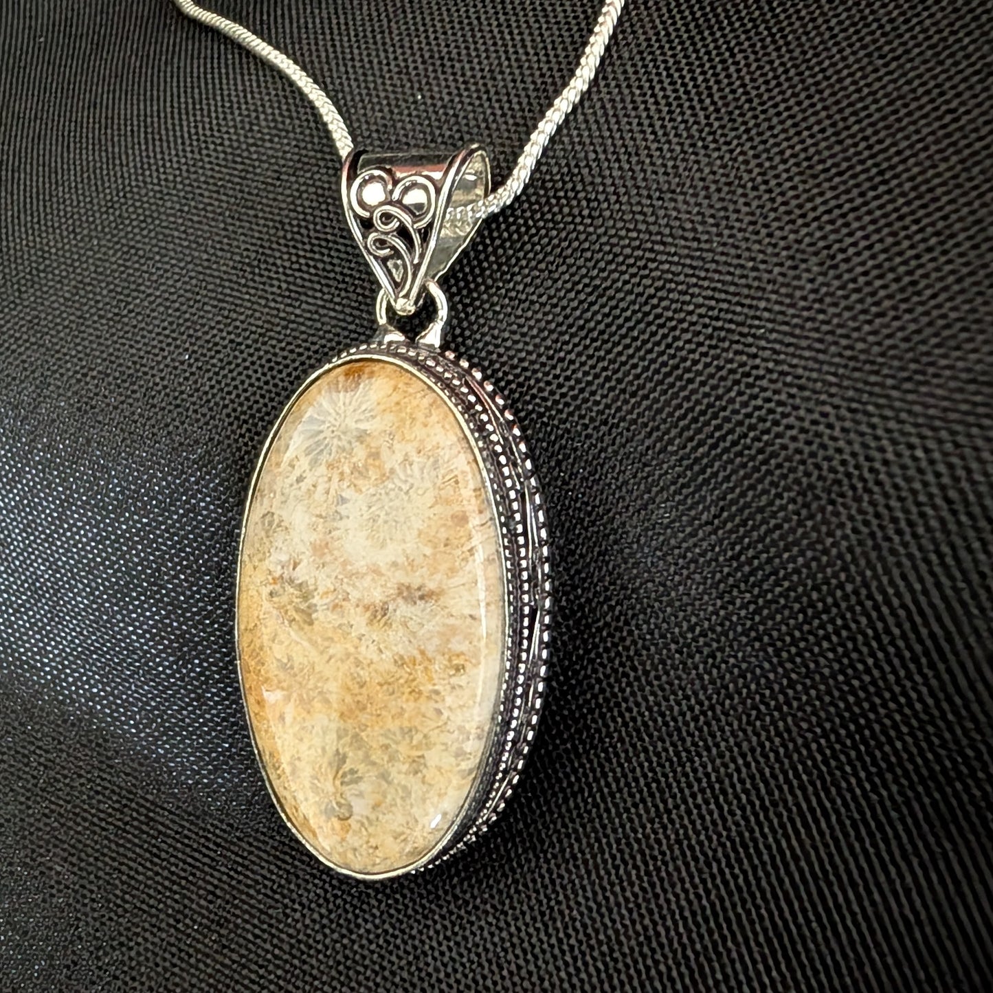 Fossilized Coral Sterling Silver Pendant