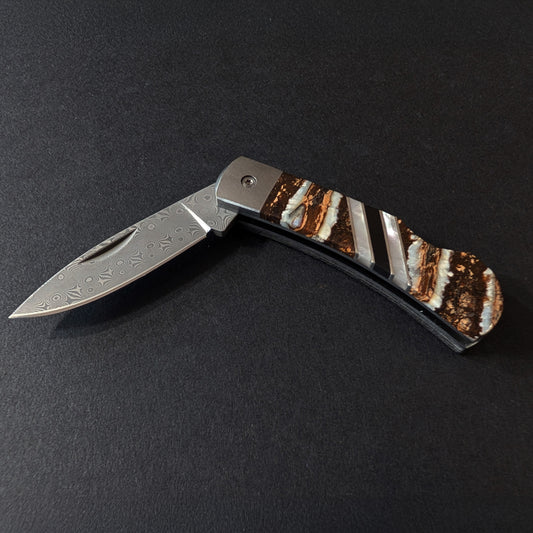 Pocket Knife, Mammoth Tusk & Damascus Steel, 3"